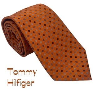 Tommy Hilfiger Orange Navy Polka Dot Silk Necktie